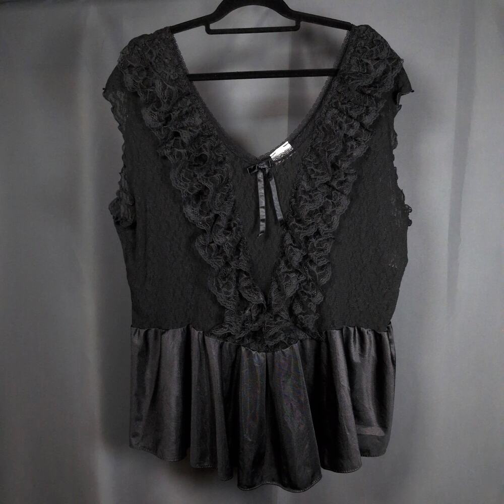 VTG Cinema Etoile Black Sheer Lace Ruffle Bow Plus Size Lingerie Tank Top 3X
